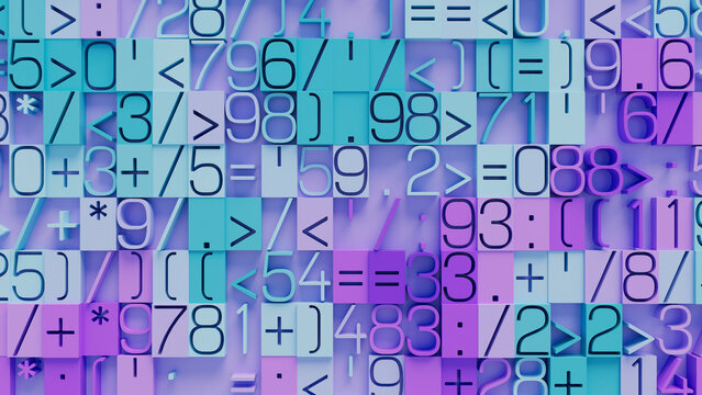 Vibrant Mosaic of Colorful Geometric Numbers in Dynamic Arrangement with 3D Texture, Ideal for Educational Materials, Digital Art, and Creative Design Projects
