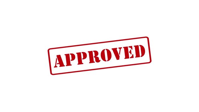Red stamp animation with the text "Approve," stamp applied to a white screen, 4K video.
