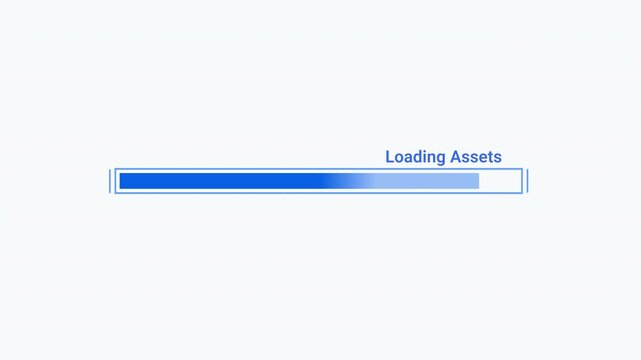 Flat vector animated asset loading progress bar with loading indicator and status text. Ideal for software interfaces, game loading screens, technology, and business motion graphics.
