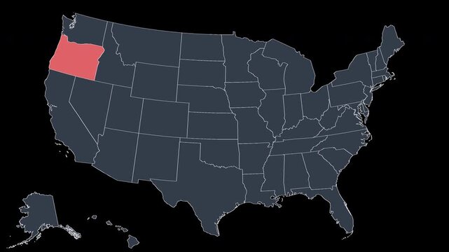 Oregon Flashing Red on US Election Map Animation Alpha 4K