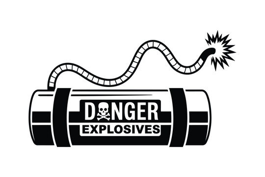 Dynamite bomb with fuse vector illustration danger explosives sign.