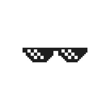 Retro Pixel Art Thug Life Sunglasses Meme Vector Illustration