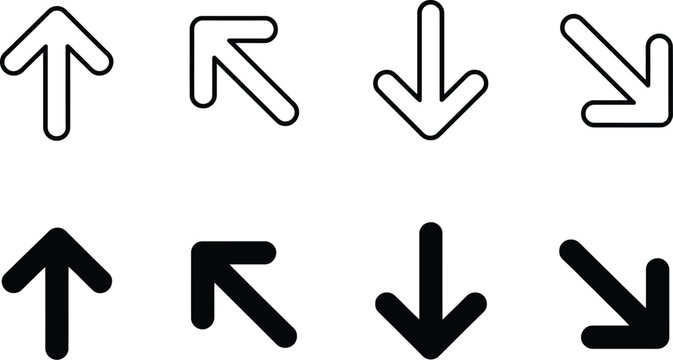 Up, and down arrow, icon set, generic design vector, upward and downward symbols, navigation signs, direction indicators, user interface elements, isolated on white background.