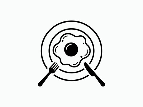 Simple fried egg on plate with utensils icon