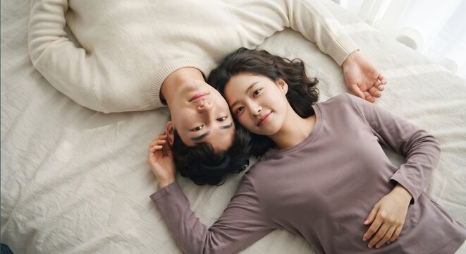 Korean Drama Couple Lying Together in Soft Natural Light