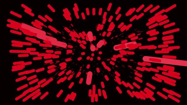 Fast red abstract light streaks radiating on black background