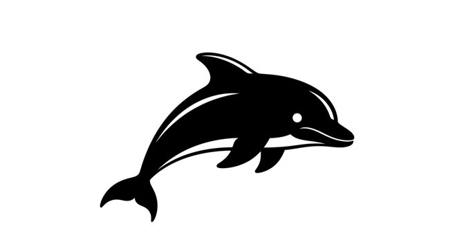 Set of black dolphin silhouettes swimming in a row isolated on white background marine animal illustration vector graphic design element with background minimalist style