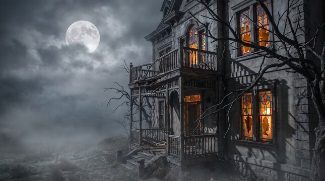 Halloween night scene Halloween pumpkin spooky halloween house 