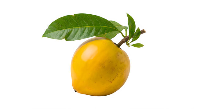 Fresh yellow egg fruit with green leaves isolated on transparent background