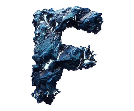 Blue stone letter F isolated on transparent background