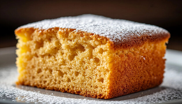 Fresh Fluffy Rectangular Sponge Cake Slice &ndash; Soft Golden Biscuit for Bakery Menu, Dessert Photography or Cake Decorating Content