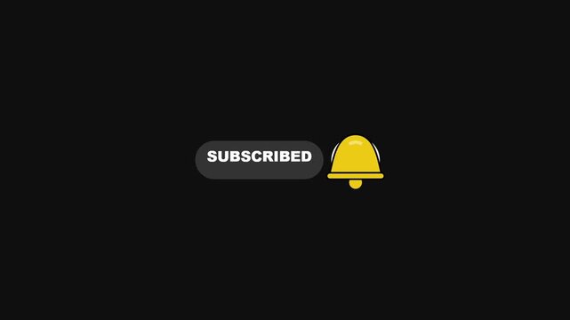 Animated subscribe button and notification bell changing state on dark background