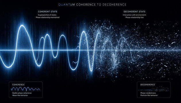 Quantum Coherence to Decoherence State Transition Infographic