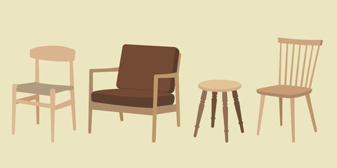 Obraz premium Minimalist flat vector set of four stylish chairs for home and office
