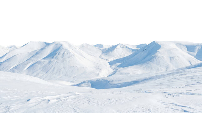 Snow landscape with hills and fields isolated on transparent background. Concept of winter landscape.