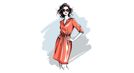 Fototapeta premium Stylized vector illustration of a fashion model wearing high-end couture apparel with minimalist line art, elegant pose, and modern aesthetic design suitable for creative marketing.