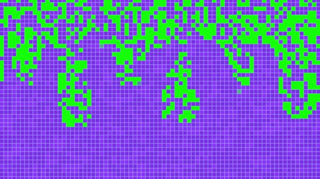 紫色のピクセルアート風の液体が垂れるトランジション／A purple pixel art-style dripping liquid transition
