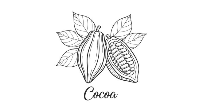Stylized vector illustration of a tropical brown coconut consisting of a whole fruit with a drinking straw and a cut open half showing white meat, isolated on white background.