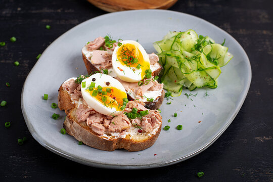 Overhead View of Healthy Tuna and Egg Breakfast Plate