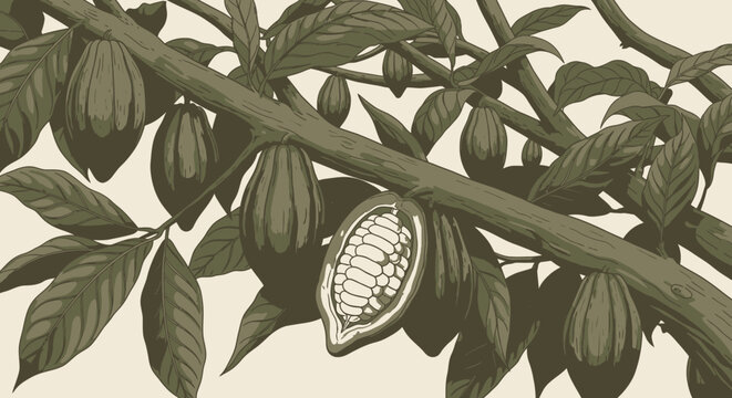 Detailed vector illustration of a whole brown coconut and a cracked half showing white meat and husk texture, isolated on a white background for food and beverage graphic design.