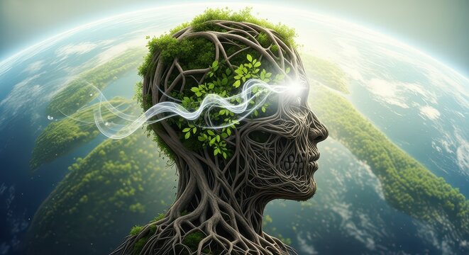 A symbolic image representing eco-consciousness, nature preservation, and environmental responsibility in a vibrant setting.