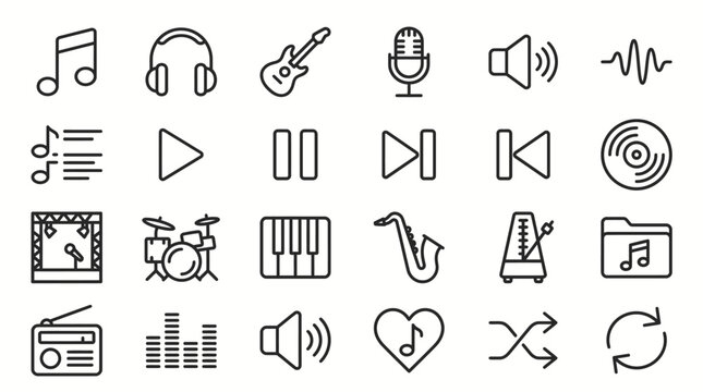 Music Line Icons Set &ndash; Editable Stroke Vector Symbols Pack
