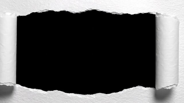 White textured paper tearing revealing black background transition