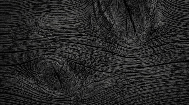 Black charred wood texture featuring natural timber grain and prominent knots.