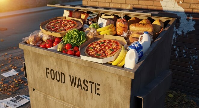 A large container filled with food waste, highlighting environmental impact and waste management challenges.