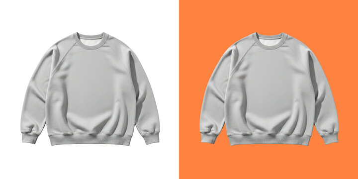 Grey sweatshirt jumper template for fashion design mockups with casual long sleeve style and clean simple clothing layout