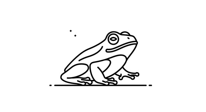 Clean line art illustration of a sitting frog profile.