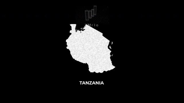 Tanzania technology map with animated charts, graphs, statistics, and analytics showcasing economy, infrastructure, innovation, population, trade, energy, and national development