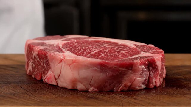 Chef refers to the selection of steak ingredients, chef checks fresh steak