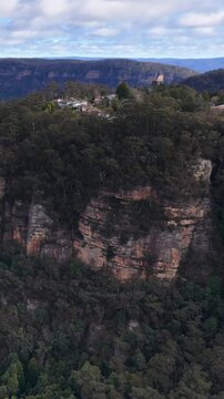 Aerial View of Sandstone Cliffs and Eucalyptus Forest in Blue Mountains