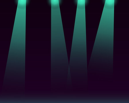 Bright neon green light beams shining down from above on a dark stage background for events and concert celebration atmosphere
