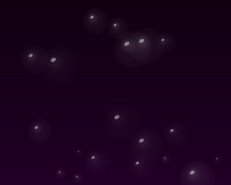 Floating glowing bubbles on a dark purple background representing magical light particles for abstract digital graphic design