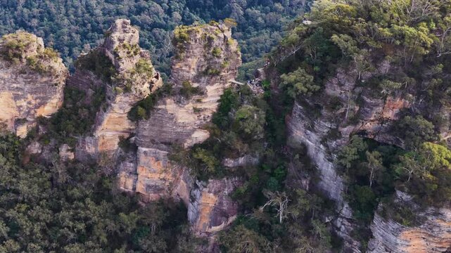 Aerial View of Three Sisters Rock Formations in Blue Mountains