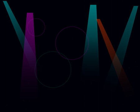 Abstract dark background with colorful light beams and glowing circles for modern digital design projects and party event posters