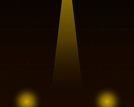 Bright golden spotlight beam shining down in a dark room with floating glowing dust particles and magical glowing light effects