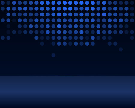 Abstract dark blue background with glowing square pixel pattern and smooth gradient floor for modern technology presentation design
