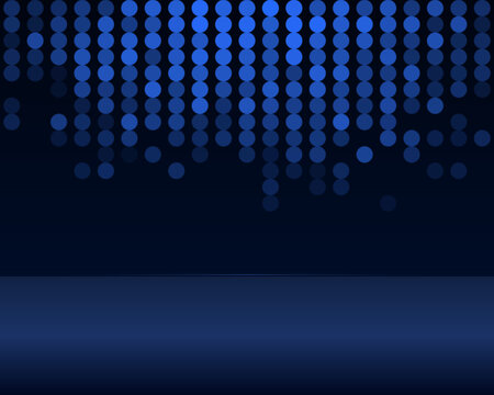 Abstract dark blue background with glowing light dots falling from the top in a vertical pattern for modern digital stage design