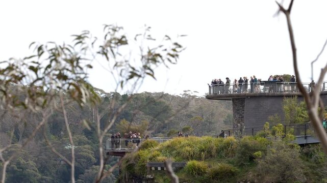 Tourists at Echo Point Lookout in Blue Mountains Australia