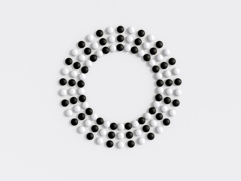 Black and white rendering forms a symbolic circle pattern