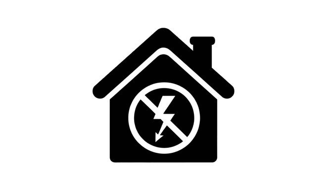 Vector illustration of house icon with a lightning bolt inside a prohibition sign on a transparent background