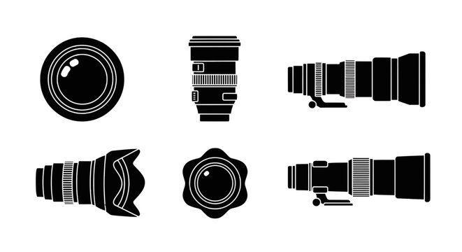 Vector illustration of set of camera lens icons on a transparent background