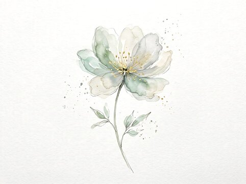 Watercolor flower illustration with gold accents isolated on white background