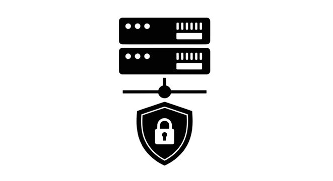 Vector illustration of server security icon with shield and padlock on a transparent background