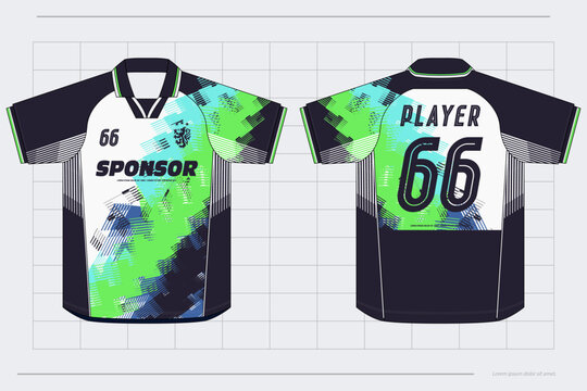 Retro abstract splash pattern soccer jersey front and back view