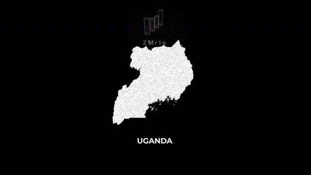 Uganda technology map with animated charts, graphs, statistics, and analytics showcasing economy, infrastructure, innovation, population, trade, energy, and national development