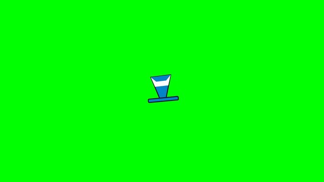 Animated blue top hat spinning on a vibrant green screen background.